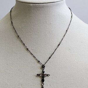 Sorrelli Black & Clear Crystal Cross Pendant Necklace 16"